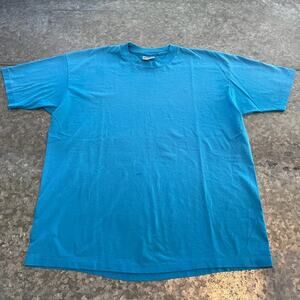 Vintage Hanes USA Fifty Fifty Single Stitch Blank Tee Shirt Mens XL Plain Blue